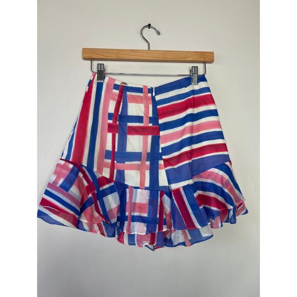 NEW PatBO Riviera Ruffled Cotton Gauze Blue Pink Striped Shorts Size: 0 - Picture 6 of 7